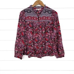 Xirena Cotton Ruffle Blouse XS Boho Red Pink